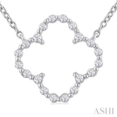1/8 ctw Petite Open Window Clover Round Cut Diamond Pendant With Chain in Sterling Silver